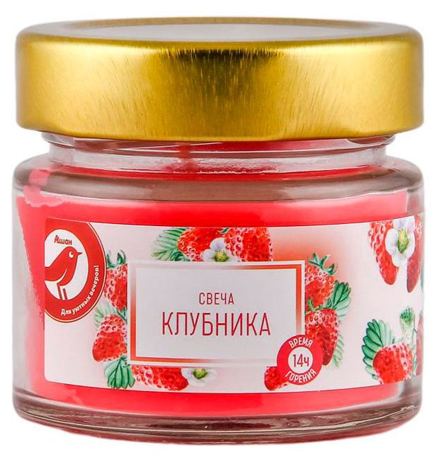 Свеча АШАН Красная птица с ароматом клубники в банке 14 ч 100 мл 110₽