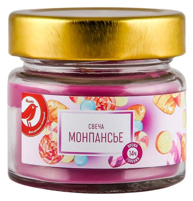 Свеча АШАН Красная птица с ароматом монпансье в банке, 14 ч