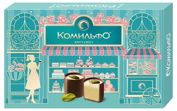 Конфеты Комильфо шоколадные с двухслойной начинкой со вкусом фисташки, 116 г