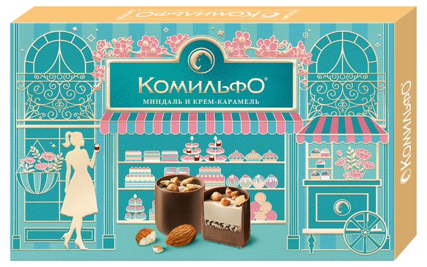 Конфеты Комильфо шоколадные с двухслойной начинкой со вкусом миндаля и карамели, 116 г