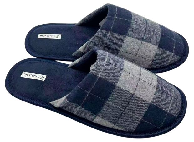 Тапочки мужские InExtenso с закрытым носком в клетку синие