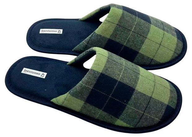 Тапочки мужские InExtenso с закрытым носком в клетку зеленые