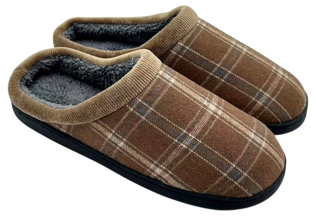 Тапочки мужские InExtenso с закрытым носком в клетку коричневые
