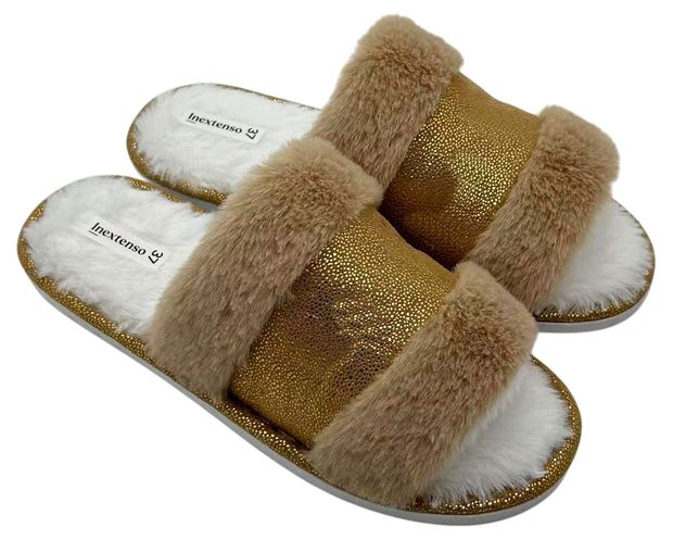 Тапочки женские InExtenso с открытым носом золотые