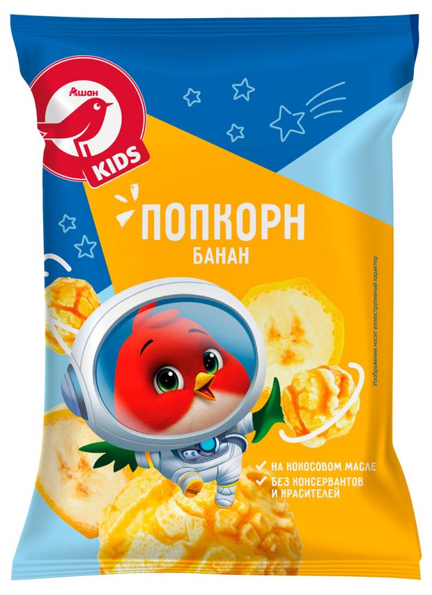 Попкорн АШАН Красная птица Kids со вкусом банана 60 г 75₽