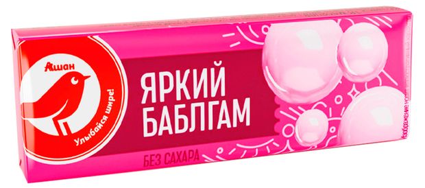 Жевательная резинка АШАН Красная птица без сахара Яркий баблгам, 13,2 г