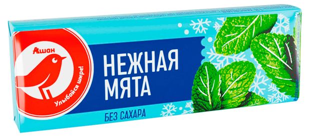 Жевательная резинка АШАН Красная птица без сахара Нежная мята, 13,2 г