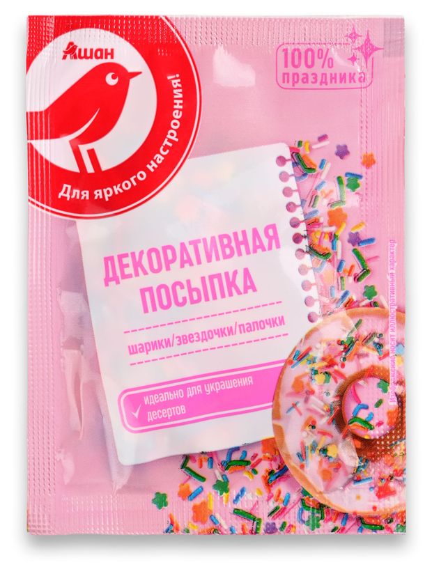 Посыпка декоративная АШАН Красная птица разноцветная 10 г 17₽