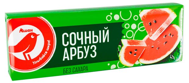 Жевательная резинка АШАН Красная птица без сахара Сочный арбуз, 13,2 г