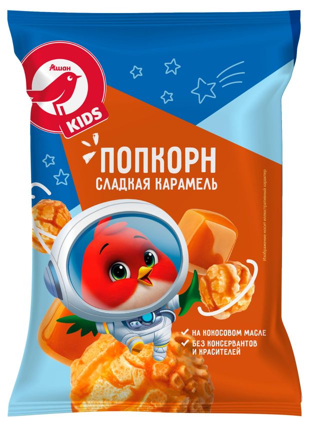 Попкорн АШАН Красная птица со вкусом карамели 80 г 75₽