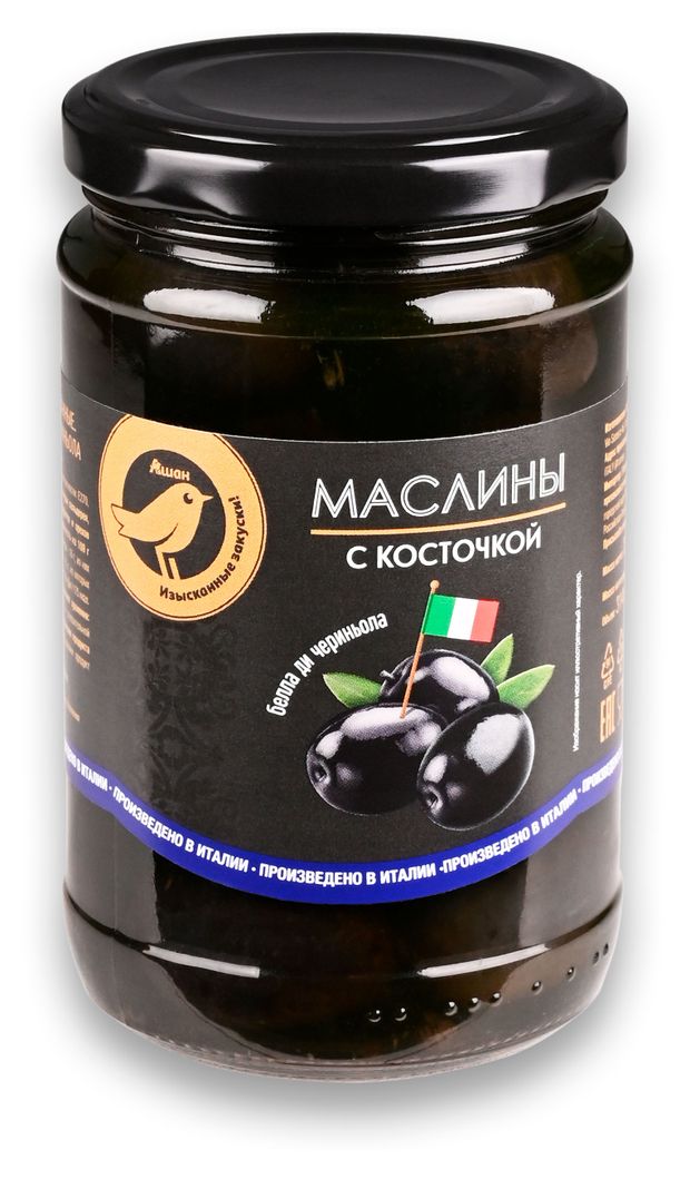 Маслины АШАН Золотая птица с косточкой белла и чериньола 314 мл 265₽