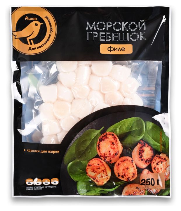 Морской гребешок АШАН Золотая птица филе замороженный 250 г 500₽