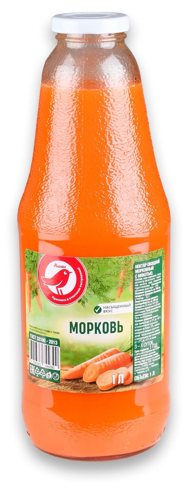 Нектар АШАН Красная птица морковный с мякотью 1 л 100₽