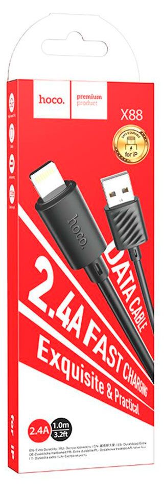 USB кабель Hoco X88 Gratified Lightning 8-pin 2.4А черный, 1 м