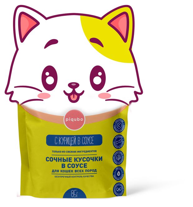 Влажный корм для кошек Piqubo с курицей в соусе 85 г 60₽