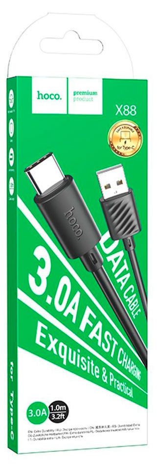 USB кабель Hoco X88 Gratified Type-C 3А черный 1 м 135₽