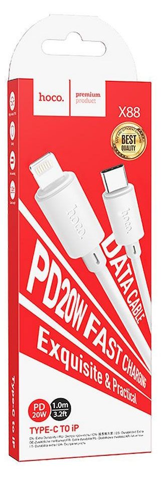 USB-C кабель Hoco X88 Gratified Lightning 8-pin 3А PD20W белый 1 м 360₽