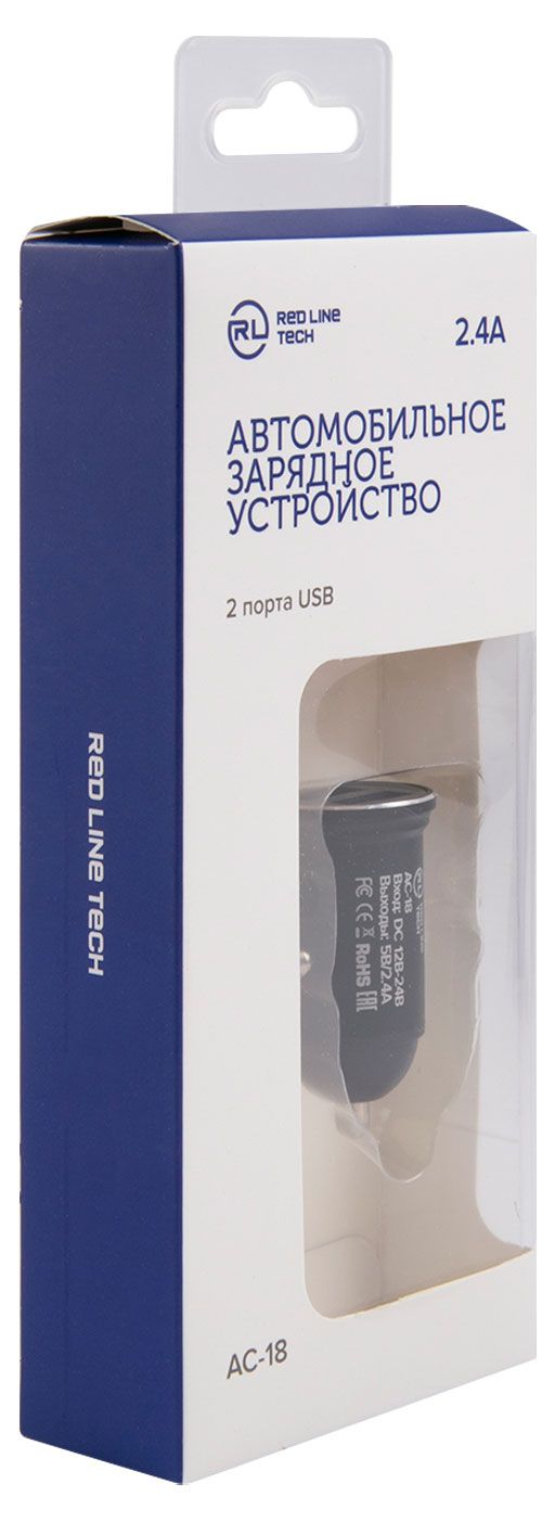 Автомобильное зарядное устройство Red LineL TECH АС-18 2 USB 2.4А черное