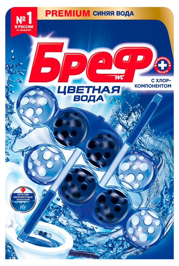 Туалетный блок Бреф Цветная Вода С хлор-компонентом 2 блока, 100 г