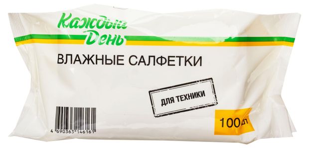 Салфетки влажные Каждый день для электроники, 100 шт