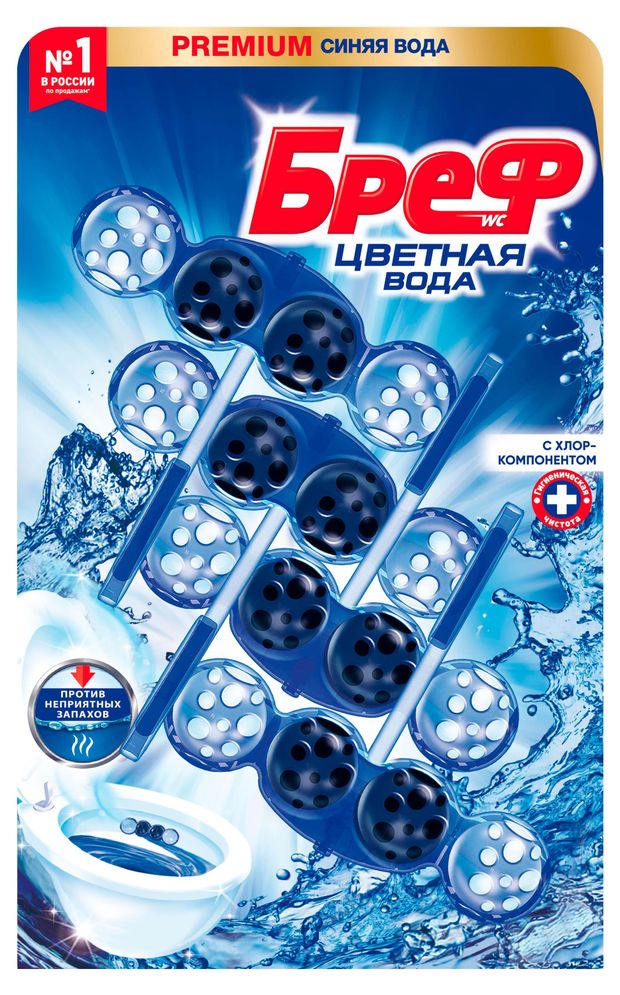Туалетный блок Бреф Цветная Вода С хлор-компонентом 4 блока 200 г 460₽
