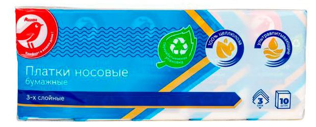 Платочки АШАН Красная птица бумажные 3 слоя 10 шт 80₽
