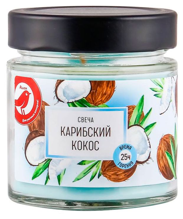 Свеча АШАН Красная птица с ароматом карибского кокоса в банке 25 ч 170₽