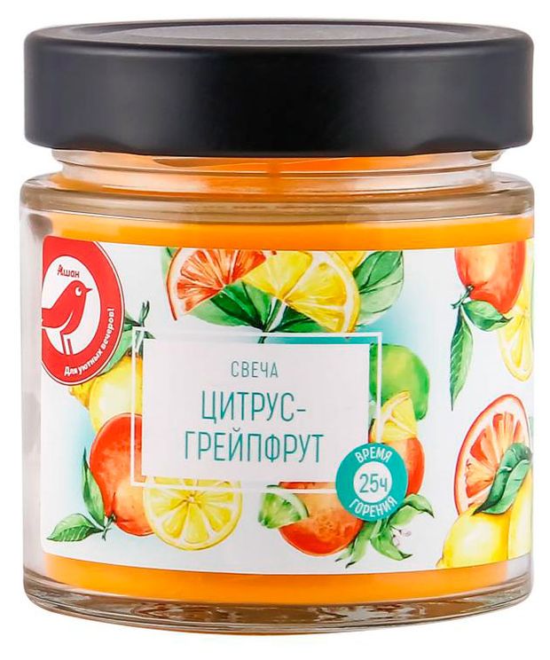 Свеча АШАН Красная птица с ароматом цитруса и грейпфрута в банке 25 ч 180₽