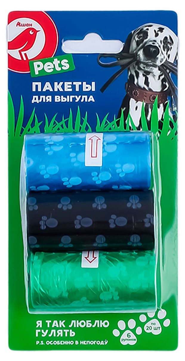 Пакеты для выгула собак АШАН Красная птица 6х20 шт 160₽