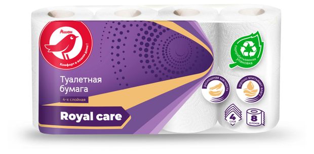 Туалетная бумага АШАН Красная птица 4-х слойная 8 рулонов 270₽