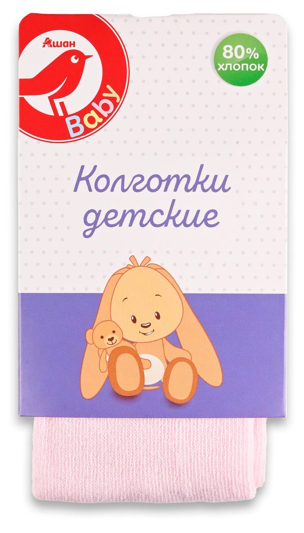 Колготки для девочки АШАН Красная птица Baby розовые, р 86-92