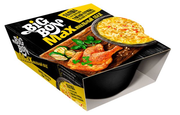 Лапша быстрого приготовления BIGBON с тушеной курицей грибами и овощами 110 г 90₽