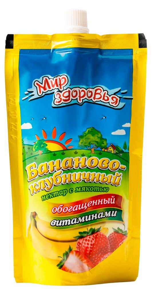 Нектар Мир Здоровья банан клубника обогащенный пектином, 200 мл