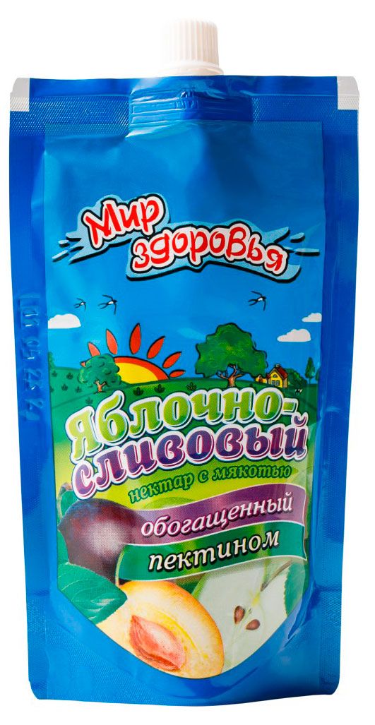 Нектар Мир Здоровья яблоко-слива обогащенный пектином, 200 мл