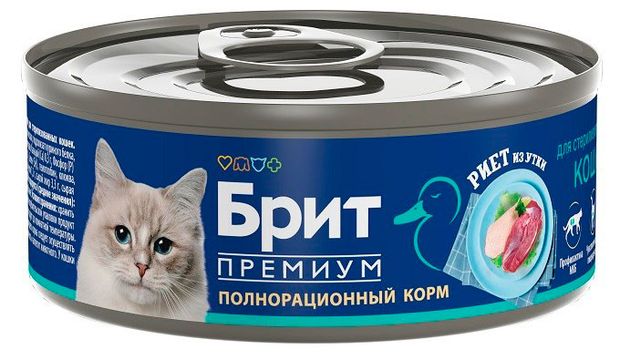 Зоотовары  Ашан Влажный корм для стерилизованных кошек Brit Риет из утки, 100 г
