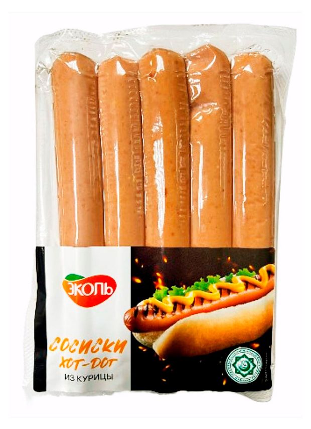 Сосиски ЭКОЛЬ Хот-дог из курицы Халяль 400 г 280₽