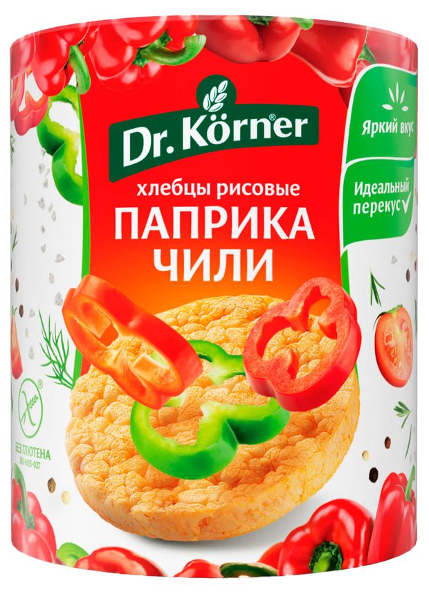 Хлебцы рисовые Dr Korner с паприкой и чили без глютена 80 г 100₽