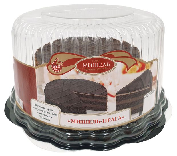 Торт шоколадно-бисквитный Мишель Прага с нежным кремом со вкусом шоколада и яблочным повидлом охлажденный, 600 г