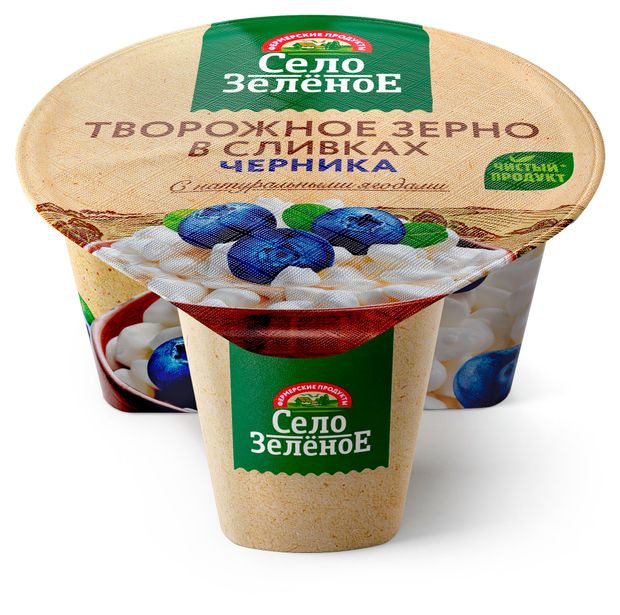 Творожное зерно в сливках Село Зеленое с наполнителем Черника 5 БЗМЖ 130 г 70₽