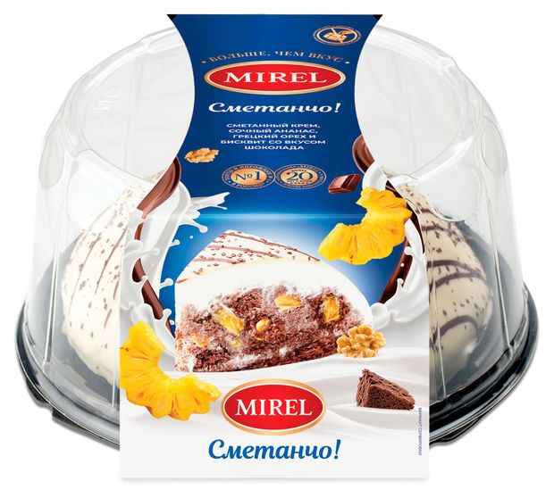 Торт бисквитный MIREL Сметанчо со сметанным кремом ананасом и грецким орехом охлажденный, 800 г