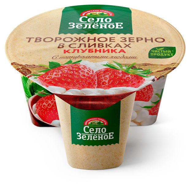 Творожное зерно в сливках Село Зеленое с наполнителем Клубника 5 БЗМЖ 130 г 70₽