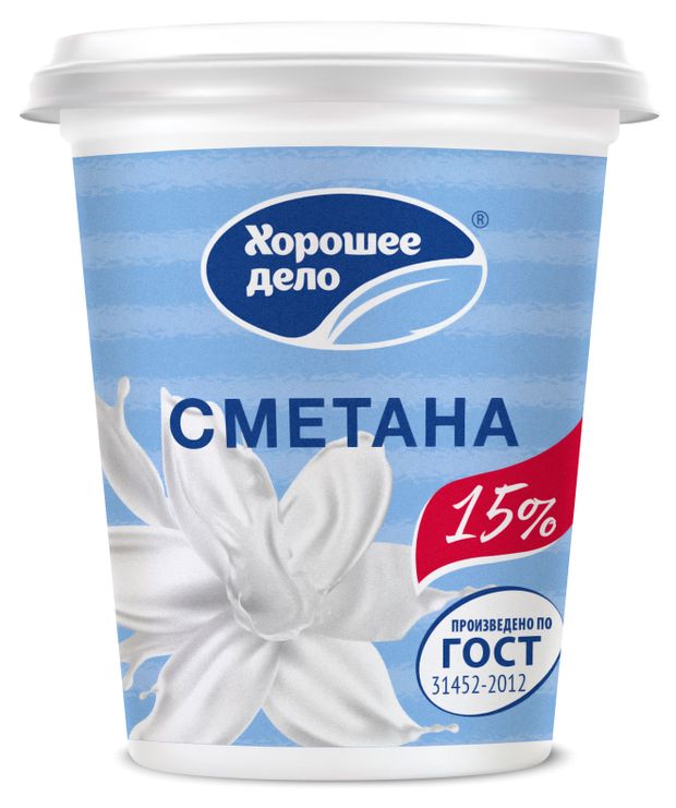 Сметана Хорошее дело 15% БЗМЖ, 300 г