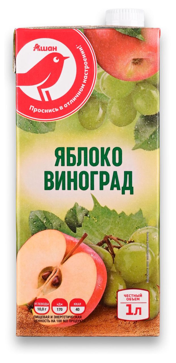 Нектар АШАН Красная птица яблоко-виноград 1 л 85₽
