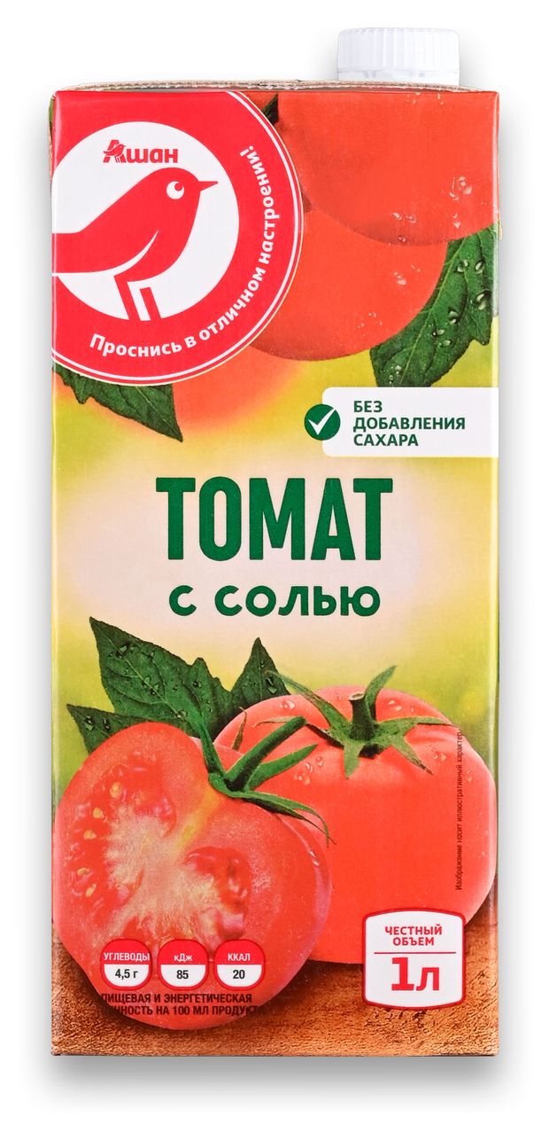 Сок томатный АШАН Красная птица с солью 1 л 90₽