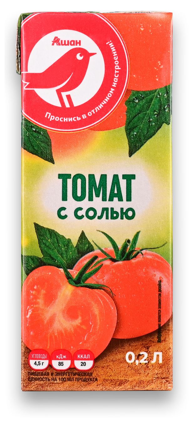 Сок томатный АШАН Красная птица с солью 200 мл 27₽