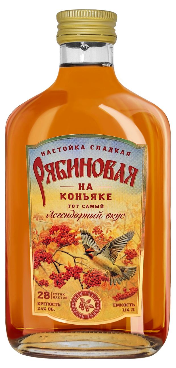 Настойка Рябиновая на коньяке сладкая Россия, 0,25 л