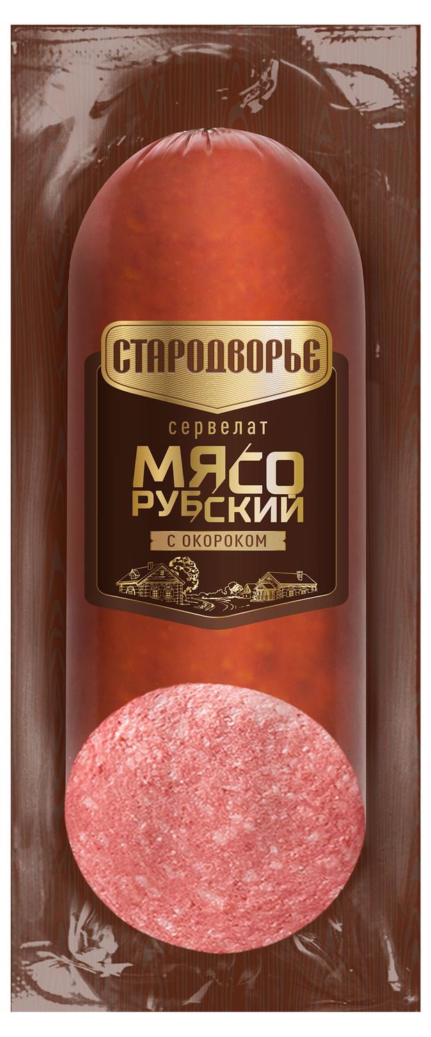 Колбаса варено-копченая Стародворье Сервелат Мясорубский с окороком, 350 г