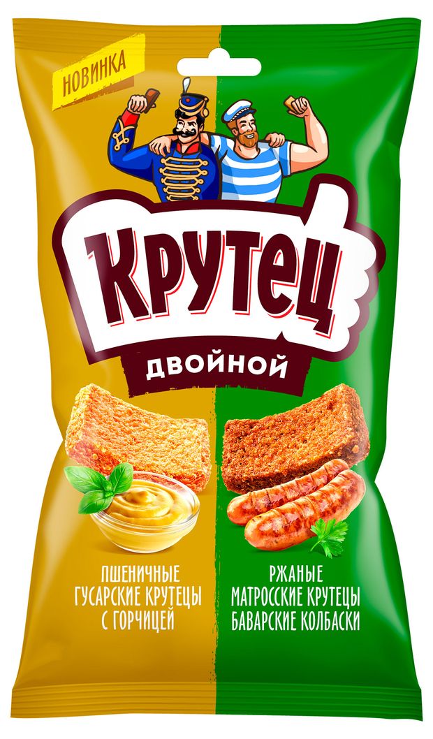 Смесь гренок Крутец двойной со вкусом горчицы и баварских колбасок, 100 г