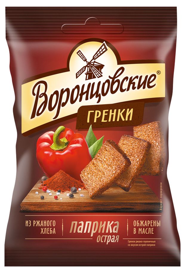 Гренки ржано-пшеничные Воронцовские паприка острая 60 г 40₽