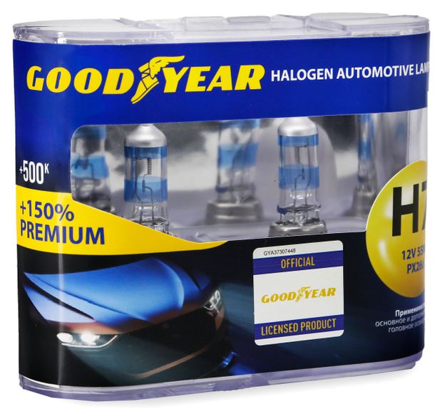 Лампа автомобильная Goodyear Premium галогеновая Н7 12V 55W PX26D 2 шт 1320₽